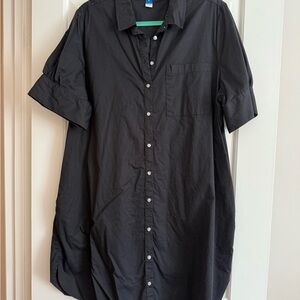 Black Puff Sleeve Button Down Shirt Dress